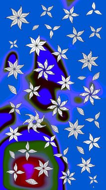 Elle çizilmiş çiçek desenli Raster çizimi. Tekstil, kumaş, ambalaj, hatıra defteri için hoş bir çiçek arkaplanı. Mavi arka planda. Çocuksu tasarım.