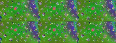 Raster illüstrasyonundaki çiçek desenli çizim. Düz Çiçek Elementleri Tasarımı. Yeşil renkli çiçekler. Renkli Bahar Teması çizim şablonu.