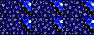 Çocuksu tasarım. Elle çizilmiş çiçek desenli Raster çizimi. Mavi arka planda. Tekstil, kumaş, ambalaj, hatıra defteri için güzel çiçek arkaplanı..