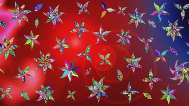 Renkli Yaz Temalı eskiz kalıbı. Düz Çiçek Elementleri Tasarımı. Kırmızı renkte çiçekler. Sevimli çiçek raster deseni.