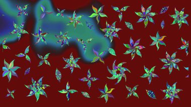 Sevimli çiçek raster deseni. Renkli Yaz Temalı eskiz kalıbı. Kırmızı renkte çiçekler. Düz Çiçek Elementleri Tasarımı.