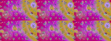 Raster illüstrasyonundaki çiçek desenli çizim. Mor renkte çiçekler.