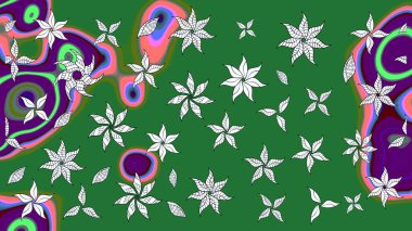 Raster illüstrasyonu. Küçük çiçekli yay deseni çiz. Suluboya tarzında yeşil renkler üzerine.