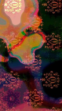 Süslü kumaş deseni. Düz Çiçek Elementleri Tasarımı. Renkli Bahar Teması eskiz kalıbı. Raster illüstrasyonunda çiçek deseni çizimi.