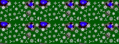 Tomurcukları papatya çiçekleri olan sevimli bir çiçek deseni. Eskiz geçmişi. Raster illüstrasyonu. Kumaş, tekstil, duvar kağıdı baskısı için. Eski usul. Miles Fleur, dandik süs.