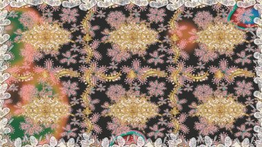 Gri renklerde, altın elementlerle kusursuz desen. Kusursuz altın desen. Raster doğulu süsü.