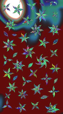 Kırmızı renkte çiçekler. El çizimi çiçekli soyut çizim kalıbı. Raster illüstrasyonu.