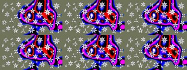 Yeşil renkli etnik çiçeklerle süslenmiş zarif bir eskiz şekli. Raster Çiçek İllüstrasyonu güzel tekstil..