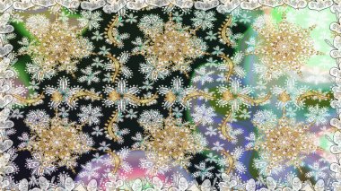 Gri renkler ve altın elementler üzerinde altın pürüzsüz desen. Gri renklerde ve altın elementlerle kusursuz klasik desen. Noel, kar tanesi, yeni yıl.