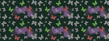 Çiz, çiz, çiz. Basit bir şekilde. Raster illüstrasyonu. Tropik kelebek çizim deseni mavi renklerde. Kelebek resmi..