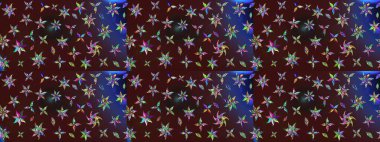 Raster illüstrasyonundaki çiçek desenli çizim. Kahverengi renkte çiçekler.