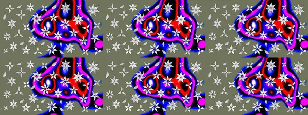 Yeşil renkli etnik çiçeklerle süslenmiş zarif bir eskiz şekli. Raster Çiçek İllüstrasyonu güzel tekstil..