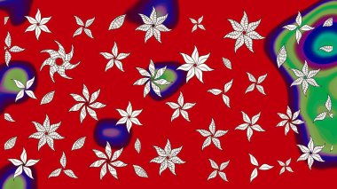 Moda baskıları için zarif bir şablon. Modern çiçek arkaplanı. Halk tarzı. Parlak renkli çiçekleri ve kırmızı yaprakları olan harika bir çiçek deseni..