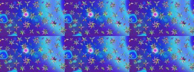 Hediye ambalaj kağıdı, tebrik kartları, posterler ve pankart tasarımı. Raster düz çiçek çizim deseni. Mavi renkte çiçekler.