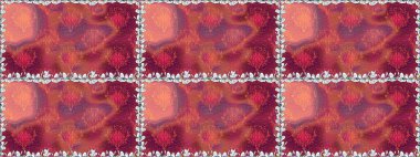 Raster illüstrasyonu. Pembe renkli çiçekler. El çizimi çiçekleri olan soyut, pürüzsüz desen.