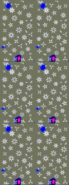 Asya tekstil tarzında. Çiçek desenli çizim. Raster illüstrasyonu. Raster illüstrasyonu. Yeşil renkte çiçekler.