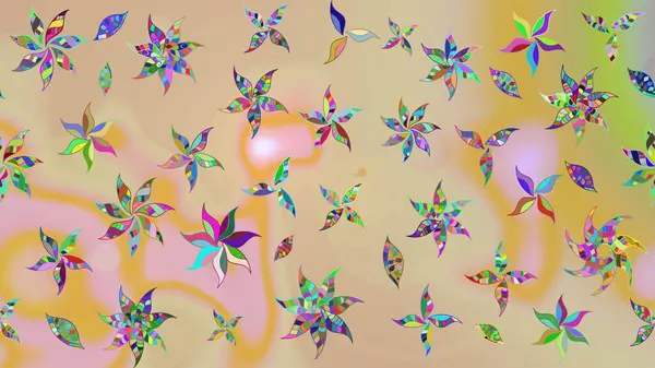 Raster illüstrasyonu. Asya tekstil tarzında. Çiçek desenli çizim. Bej renkli çiçekler. Raster illüstrasyonu.