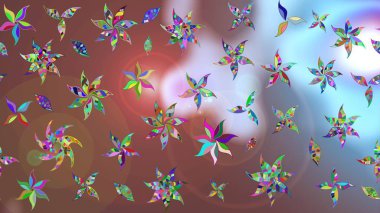 Kahverengi renkli çiçekler. Raster illüstrasyonundaki çiçek desenli çizim. Renkli Bahar Teması eskiz kalıbı. Düz Çiçek Elementleri Tasarımı.