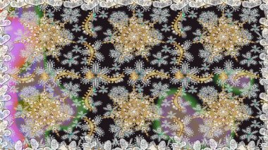 Kusursuz altın desen. Raster oryantal süs. Gri renklerde, altın elementlerle kusursuz desen.