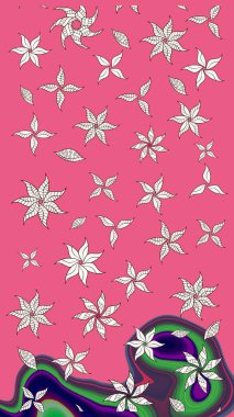 Renkli Bahar Teması eskiz kalıbı. Raster illüstrasyonu. Güzel kumaş deseni. Düz Çiçek Elementleri Tasarımı. Asya tekstil tarzında. Çiçek desenini çiz.