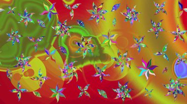 Yeşil renkli çiçekler. Düz Çiçek Elementleri Tasarımı. Renkli Bahar Teması eskiz kalıbı. Sevimli çiçek raster deseni.