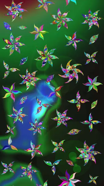 Güzel kumaş deseni. Yeşil renklerde. Raster illüstrasyonu. Raster illüstrasyonunda çiçek deseni çizimi.