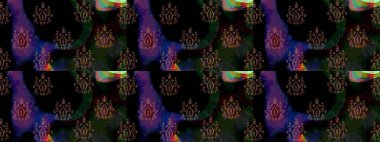 Siyah renkli çiçekler. Raster illüstrasyonu. Asya tekstil tarzında. Raster illüstrasyonu. Çiçek desenini çiz.