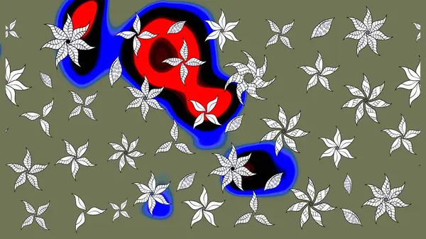 Raster illüstrasyonundaki çiçek desenli çizim. Yeşil renkli çiçekler. Renkli Bahar Teması eskiz kalıbı. Düz Çiçek Elementleri Tasarımı.