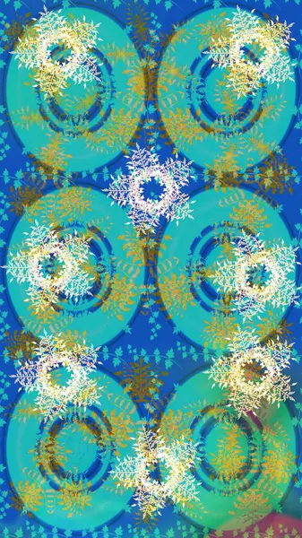 Yüzey için tekrarlanan doku, ambalaj kağıdı, mavi ve yeşil renkler. Renkli arka planda izole kar taneleri. Raster illüstrasyonu. Kış kar tanesi, raster arkaplan.