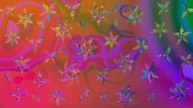 Düz Çiçek Elementleri Tasarımı. Raster illüstrasyonu. Pembe renkli çiçekler. Renkli Bahar Teması eskiz kalıbı. Asya tekstil tarzında. Çiçek desenini çiz.