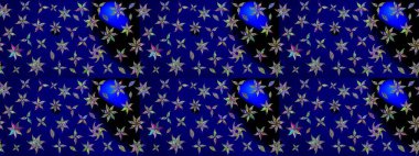 El çizimi çiçek unsurları olan soyut çizim raster deseni. Çiçekli ipek eşarp. Mavi maviye. Retro tekstil tasarım koleksiyonu. 1950 'ler-1960' lar motifleri.