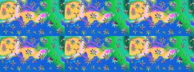 Tomurcukları papatya çiçekleri olan sevimli bir çiçek deseni. Eski usul. Eskiz geçmişi. Raster illüstrasyonu. Kumaş, tekstil, duvar kağıdı baskısı için. Miles Fleur, dandik süs.