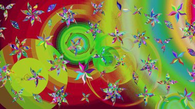 Sketch Colour Spring Theme eskiz kalıbı. Düz Çiçek Elementleri Tasarımı. Sevimli çiçek raster deseni. Yeşil renkte çiçekler.