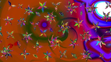 Raster illüstrasyonu. Çiçekli karalama şeklinde Raster çiçek deseni. Yumuşak, bahar çiçekleri kahverengi renklerde.