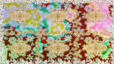 Altın çiçekli, pürüzsüz desen. Barok tarzında altın çiçekli süs. Damask arkaplanı. Tarafsız renklerdeki altın element.