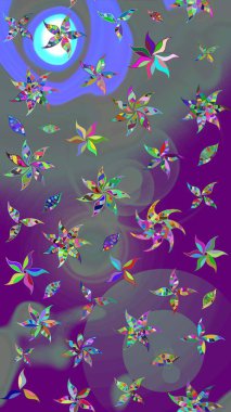 Raster illüstrasyonundaki çiçek desenli çizim. Suluboya tarzında mor renkte çiçekler.