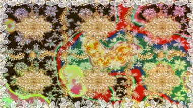 Kahverengi renkte altın bir element. Barok tarzında altın çiçekli süs. Damask arkaplanı. Altın çiçekli, pürüzsüz desen.