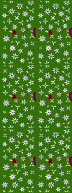 Yeşil renkli bitkilerden oluşan parlak çiçekli çizim deseni.