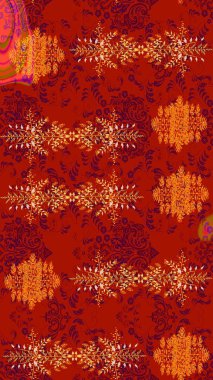 Küçük çiçekteki sevimli çiçek deseni. Raster illüstrasyonu. Kırmızı, turuncu ve mor renkte yaz çiçekleri. Raster deseni.