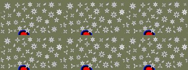 Raster illüstrasyonundaki çiçek desenli çizim. Yeşil renkte çiçekler.