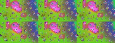 Raster deseni. Yumuşak, yeşil renkli yaz çiçekleri. Raster illüstrasyonu. Küçük çiçekte sevimli çiçek deseni var..