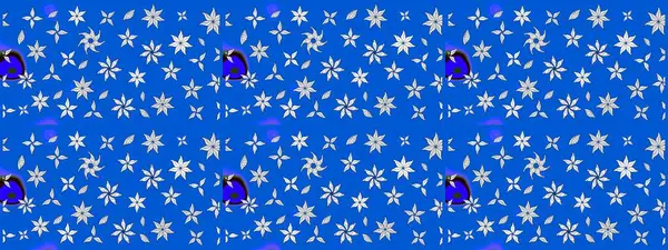 Küçük çiçekteki sevimli çiçek deseni. Mavi renklerde. Raster illüstrasyonu. Raster deseni. Soyut çiçek çizim kalıbı arkaplanı.