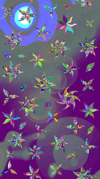 Raster illüstrasyonundaki çiçek desenli çizim. Suluboya tarzında mor renkte çiçekler.