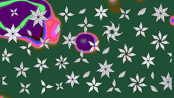 Yeşil renkli yeşil papatya deseni. Raster illüstrasyonu. Yeşil renklerde.