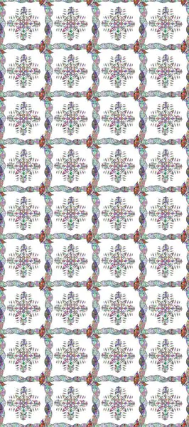 Çiçek mandala kusursuz desen. İslam, Arap, Hint, sedir motifleri tarafsız, mavi ve beyaz renklerde. Etnik Doğu Çemberi Süslemesi.