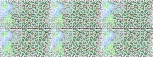 Tarafsız, gri ve yeşil renkler üzerine bir resim. Raster Kelebekleri deseni. Güzel bir kumaş tasarımı. Soyut, kusursuz arkaplan.