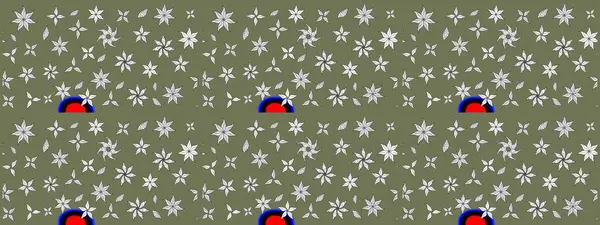 Raster illüstrasyonundaki çiçek desenli çizim. Yeşil renkte çiçekler.