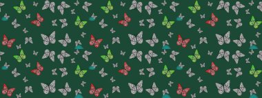 Robot resim. Kumaş, kağıt, ambalaj kâğıdı ve duvar kağıdı tasarımı için harika bir arka plan. Kelebek desenli yeşiller. Raster..