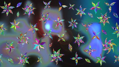 Mavi renkli çiçekler. Raster illüstrasyonunda çiçek deseni çizimi.