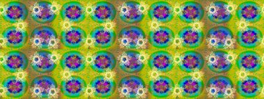 Kış kar taneleri, raster arka plan. Yüzey için tekrarlanan doku, ambalaj kağıdı, yeşil, sarı ve mavi renkli kar tanesi.